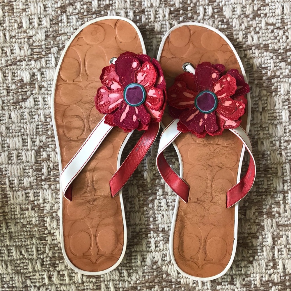 Coach sandals with 4 colors of detachable velcro flowerets. Size 8! Like new